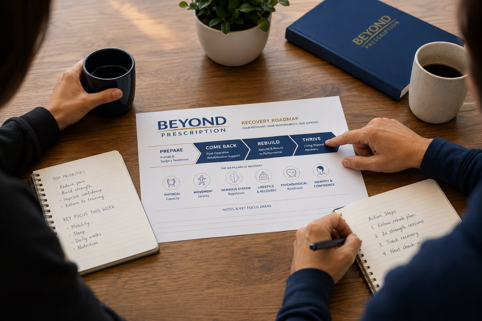 Beyond Prescription Recovery Roadmap showing the Prepare, Come Back, Rebuild and Thrive phases