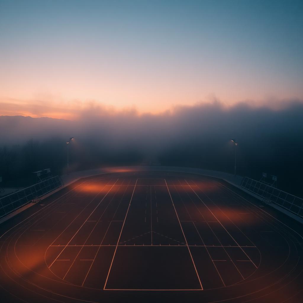 Empty athletics track at dawn
